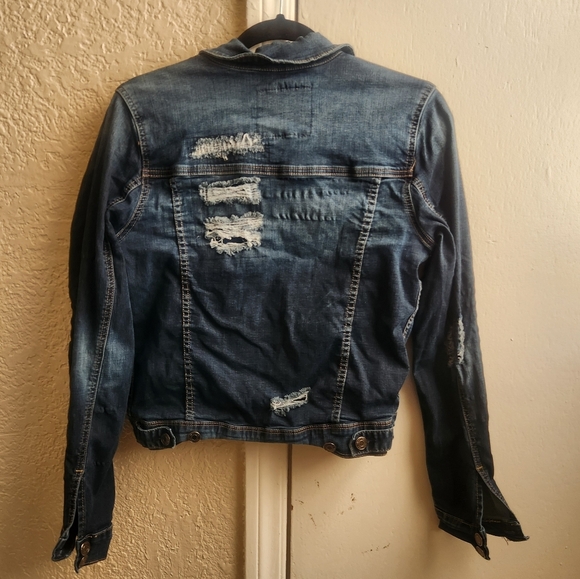 Maurices- dark wash distressed jean jacket - Picture 2 of 5
